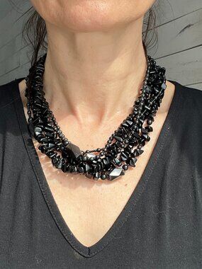 Artisan 6-Strand Genuine Black Onyx Statement Necklace - 5oz